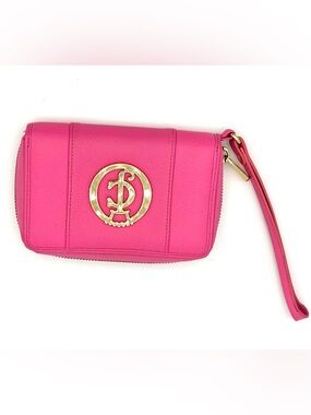 Juicy Couture Bright Pink Zip-Around Wristlet with Gold Logo